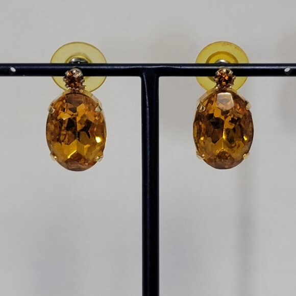 Large Topaz Amber Color 2 in 1 Earrings - Picture 7 of 8